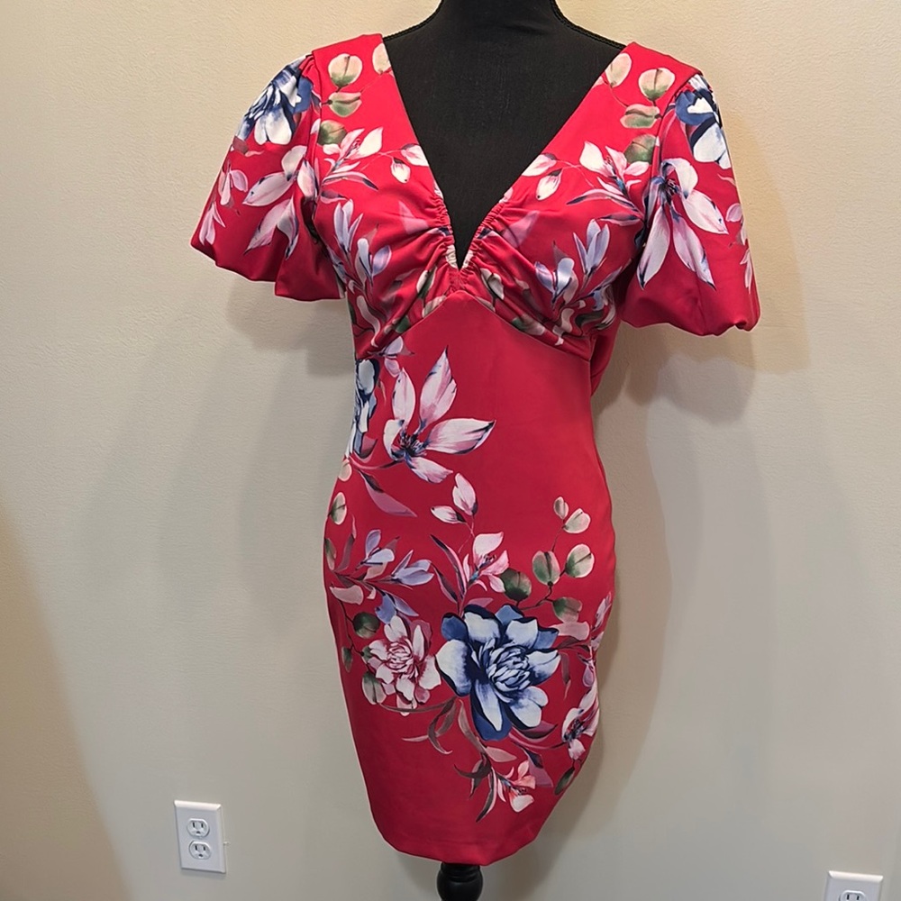 Guess Women’s Size 0 Hot Pink Puff Sleeve Bodycon Mini Dress